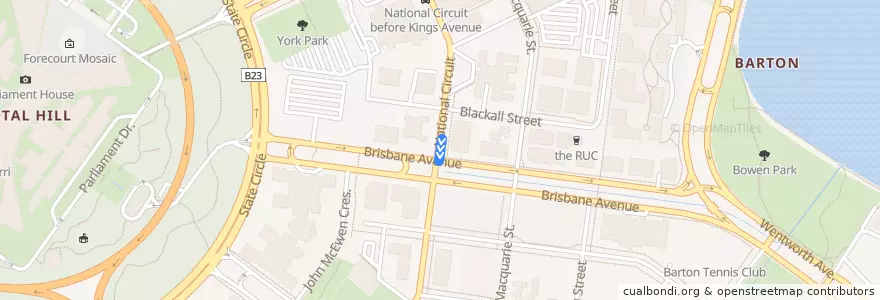 Mapa del recorrido Fraser - Barton EXPRESS via Charnwood, Flynn, Melba, Lyneham, City & Russell de la línea  en District of Canberra Central.