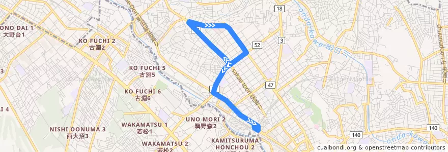 Mapa del recorrido 町田21系統 de la línea  en Machida.