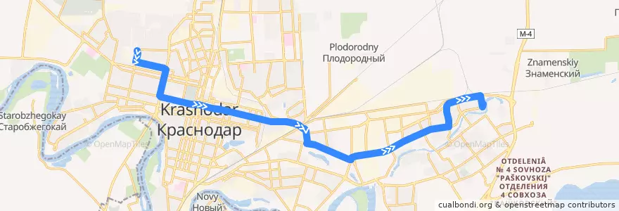 Mapa del recorrido Автобус №14: "Бальнеолечебница - Комсомольский микрорайон" de la línea  en городской округ Краснодар.