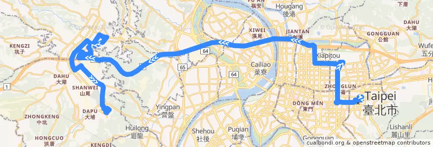 Mapa del recorrido 新北市 967 長庚大學—台北市政府(返程) de la línea  en Новый Тайбэй.