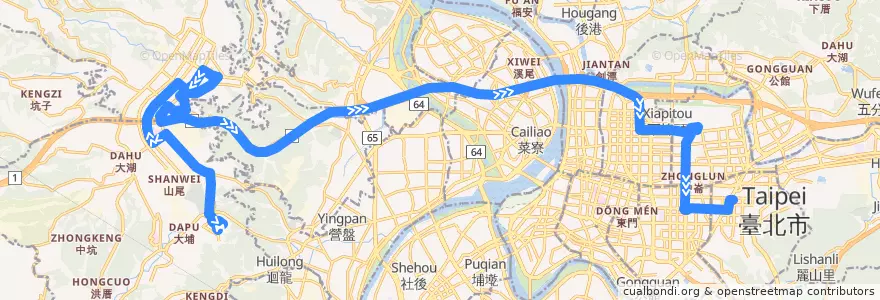 Mapa del recorrido 新北市 967 長庚大學—台北市政府(往程) de la línea  en 신베이 시.