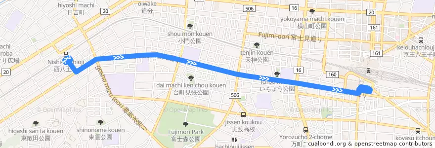 Mapa del recorrido 八99系統 de la línea  en 八王子市.