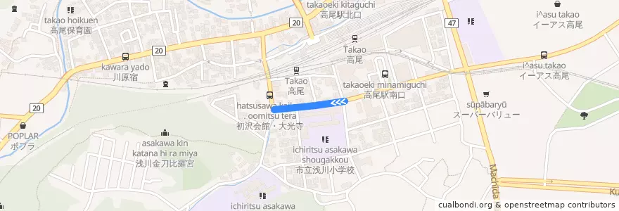 Mapa del recorrido 高22系統 de la línea  en 八王子市.