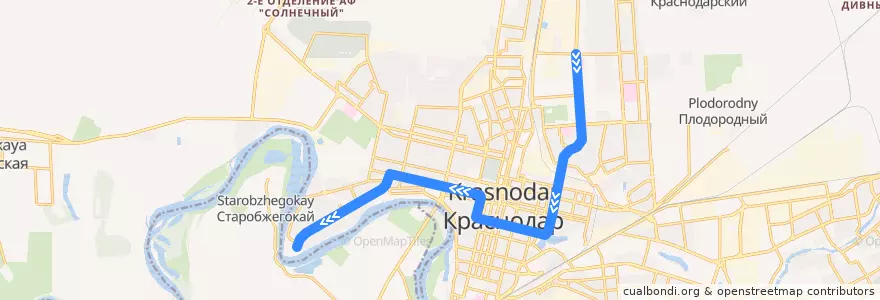 Mapa del recorrido Трамвай №21: "Солнечная улица - Юбилейный микрорайон" de la línea  en городской округ Краснодар.