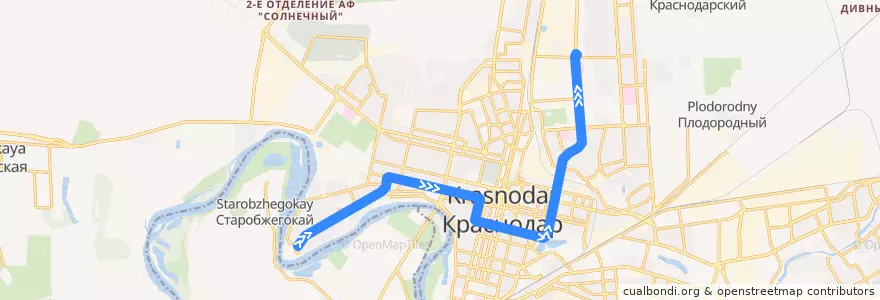 Mapa del recorrido Трамвай №21: "Юбилейный микрорайон - Солнечная улица" de la línea  en городской округ Краснодар.
