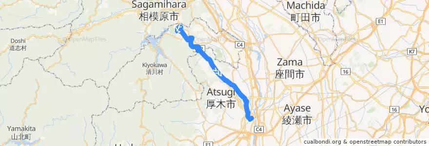 Mapa del recorrido 厚木01系統 de la línea  en Präfektur Kanagawa.