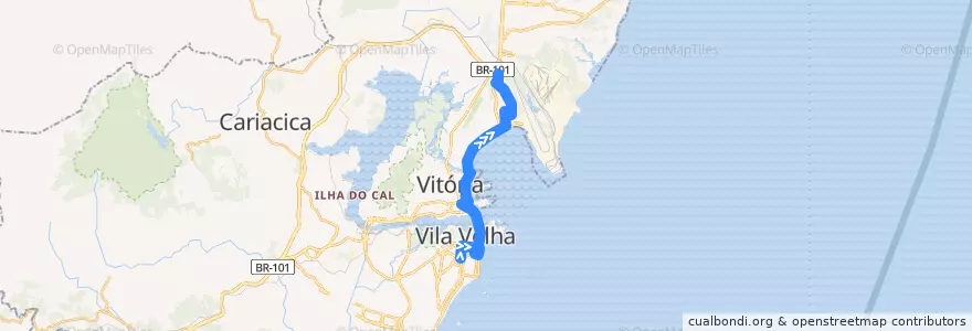 Mapa del recorrido 510 Terminal Vila Velha / Terminal Carapina via 3ª Ponte de la línea  en Microrregião Vitória.