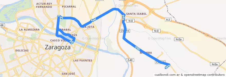 Mapa del recorrido Bus 201: Movera => Zaragoza de la línea  en Zaragoza.