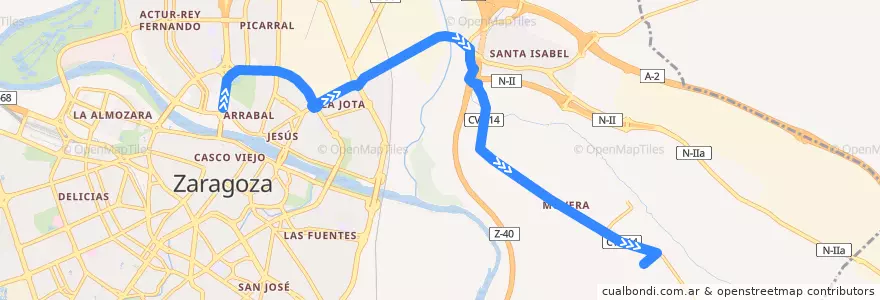 Mapa del recorrido Bus 201: Zaragoza => Movera de la línea  en Zaragoza.