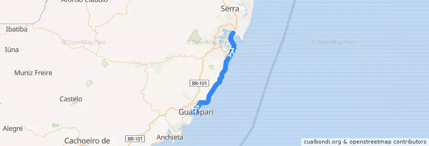 Mapa del recorrido Guarapari - VIX via Reta da Penha de la línea  en Região Metropolitana da Grande Vitória.