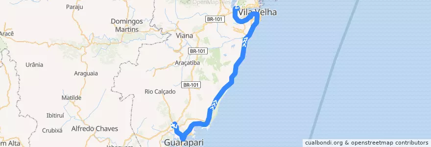 Mapa del recorrido 063/0 Guarapari - Vitória de la línea  en Região Metropolitana da Grande Vitória.