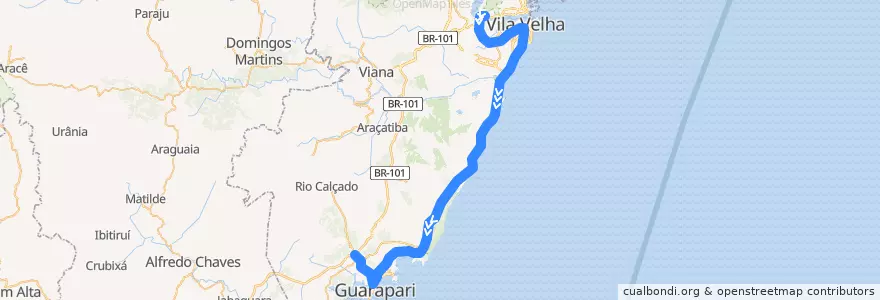 Mapa del recorrido 063/0 Vitória - Guarapari de la línea  en Região Metropolitana da Grande Vitória.