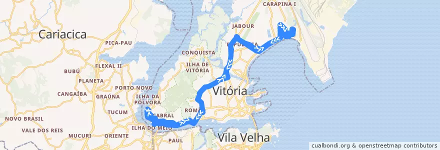 Mapa del recorrido 0161 Mário Cypreste / Jardim Camburi via Maruípe de la línea  en Vitória.