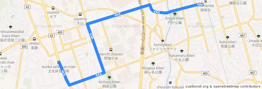 Mapa del recorrido 湘15 文化体育館前ゆき de la línea  en 藤沢市.