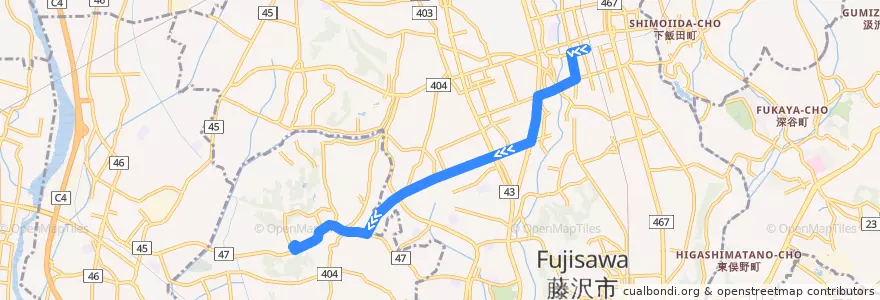 Mapa del recorrido 湘18 文教大学行 de la línea  en Kanagawa Prefecture.
