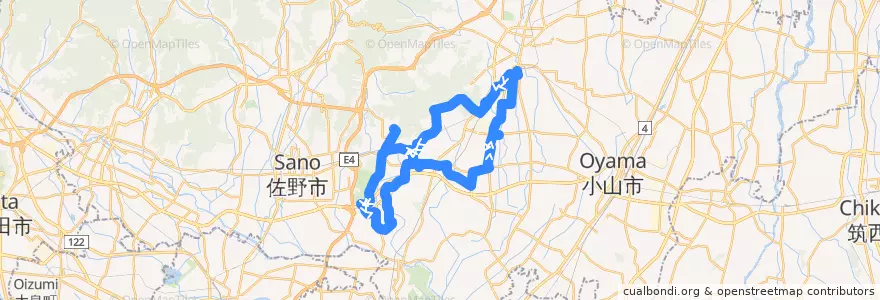 Mapa del recorrido 栃木市ふれあいバス岩舟線東回り de la línea  en 栃木市.