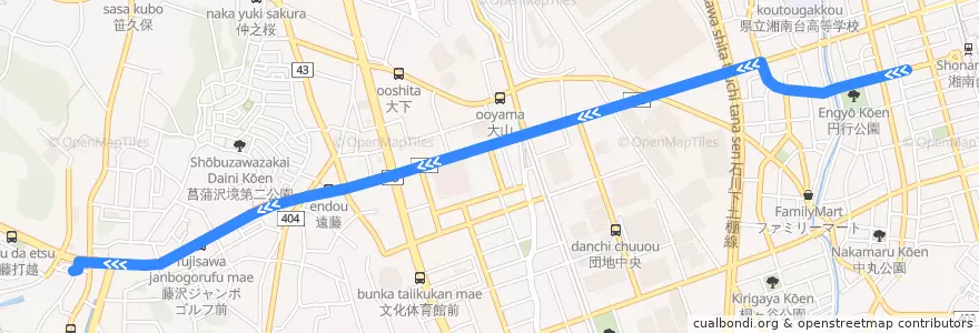 Mapa del recorrido 湘23 遠藤経由 慶応大学行き de la línea  en 藤沢市.