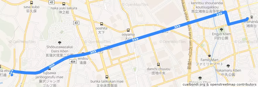 Mapa del recorrido 湘23 遠藤経由 湘南台駅西口行き de la línea  en Fujisawa.