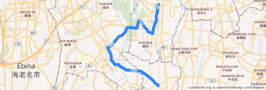 Mapa del recorrido 長33 桜ヶ丘駅西口→大法寺寺・福田→長後駅西口 de la línea  en 神奈川県.