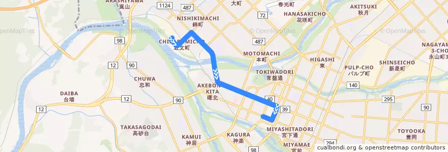 Mapa del recorrido [31]運転免許試験場線 de la línea  en 旭川市.