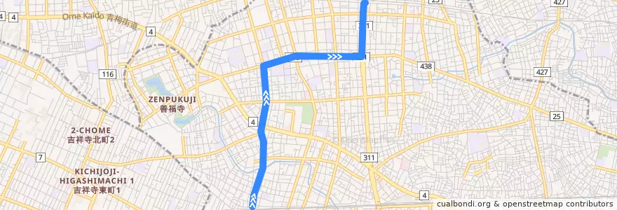 Mapa del recorrido 西50 de la línea  en 杉並区.
