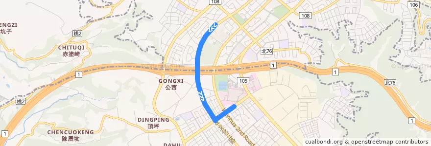 Mapa del recorrido 新北市 898 迴龍─長庚醫院(往程) de la línea  en Taïwan.