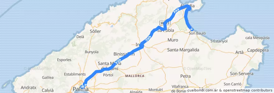 Mapa del recorrido Bus 351: Palma → Alcúdia → Platja de Muro de la línea  en Raiguer.
