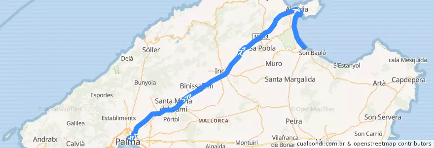 Mapa del recorrido Bus 351: Palma → Alcúdia → Platja de Muro (per Autopista) de la línea  en Raiguer.