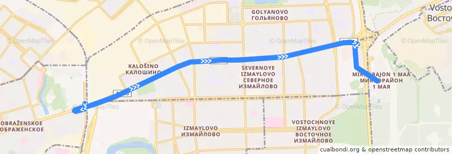 Mapa del recorrido Автобус 860: Москва (метро «Черкизовская») => Балашиха (микрорайон 1 Мая) de la línea  en Östlicher Verwaltungsbezirk.