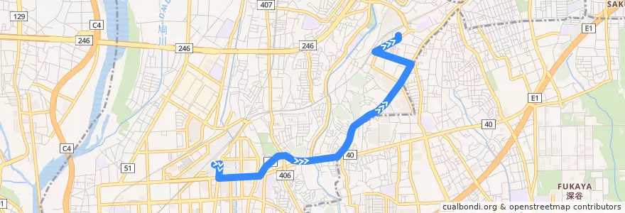 Mapa del recorrido 海03 赤坂経由 かしわ台駅行 de la línea  en 海老名市.