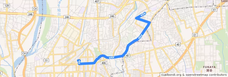 Mapa del recorrido 海03 赤坂経由 海老名駅東口行 de la línea  en 海老名市.