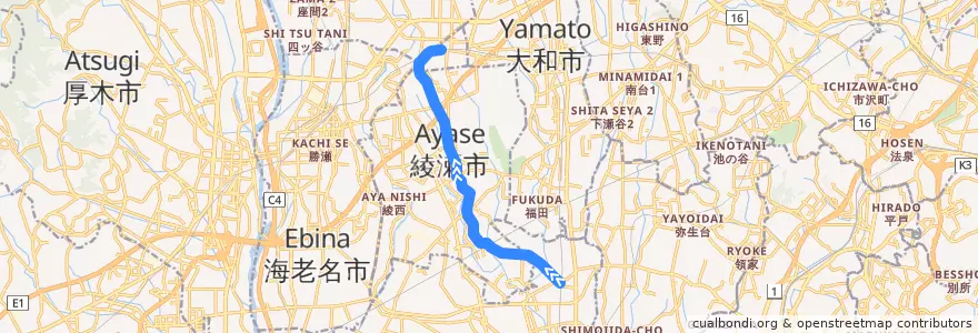 Mapa del recorrido 長24 長後駅西口→大塚本町・寺尾→さがみ野駅 de la línea  en Канагава.