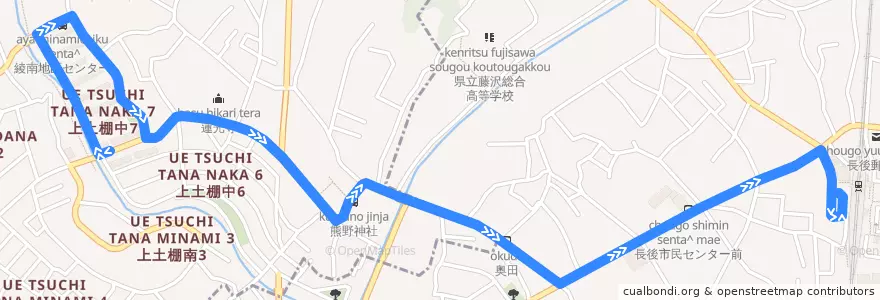 Mapa del recorrido 長44 綾南会館→上土棚団地前→長後駅西口 de la línea  en 神奈川県.