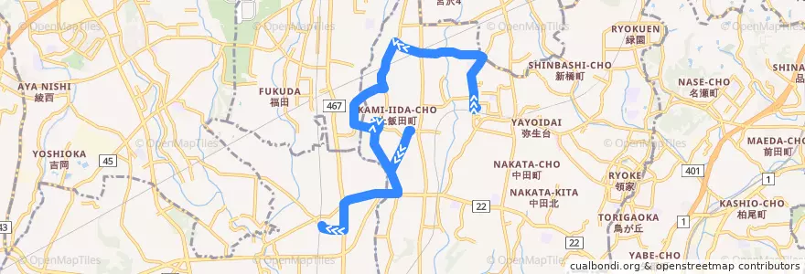 Mapa del recorrido い08 いずみ野→いちょう団地→長後駅 de la línea  en Prefettura di Kanagawa.