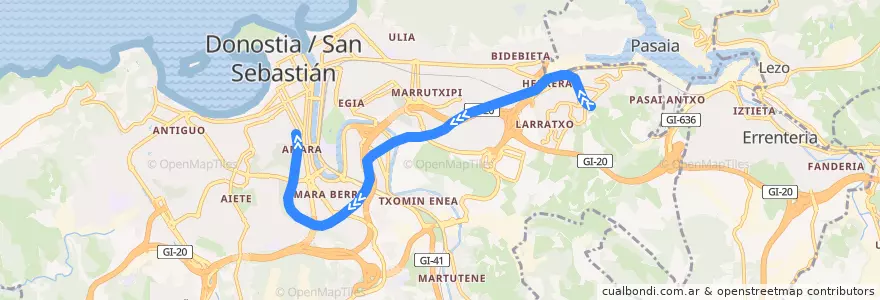 Mapa del recorrido E2 : Altza => Amara de la línea  en San Sebastián.