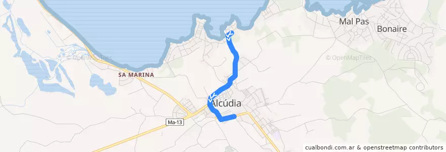 Mapa del recorrido Bus 356C: es Barcarès → Alcúdia de la línea  en Alcúdia.