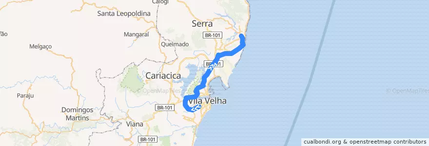 Mapa del recorrido 516 T.Jacaraipe/T.Ibes via T.Carapina/Maruipe/T.São Torquato de la línea  en Microrregião Vitória.