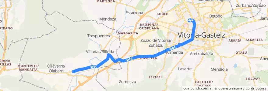 Mapa del recorrido A13 Vitoria-Gasteiz → Nanclares de la Oca/Langraiz Oka de la línea  en Alava.