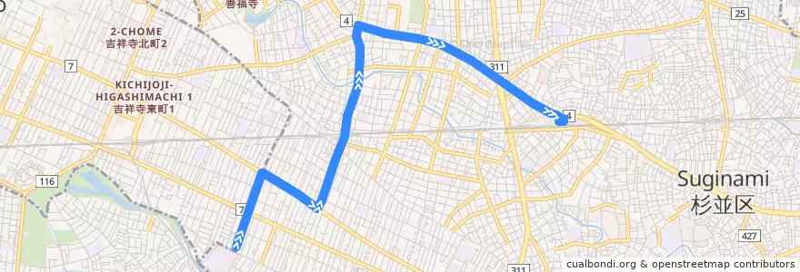 Mapa del recorrido 荻40 立教女学院＝＞荻窪駅 de la línea  en Suginami.