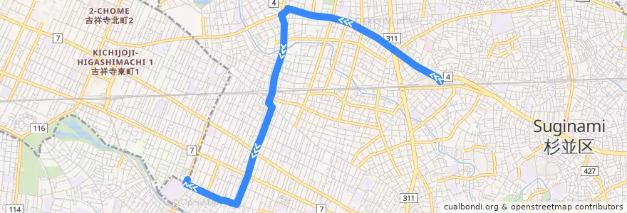 Mapa del recorrido 荻40 荻窪駅＝＞立教女学院 de la línea  en 杉並区.