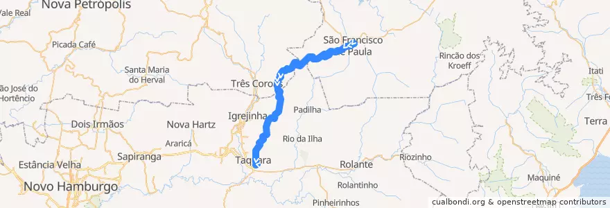 Mapa del recorrido SFP-TAQ de la línea  en Rio Grande do Sul.