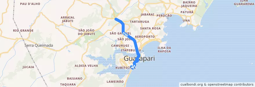 Mapa del recorrido 027 Olaria x Trevo da BR-101 via CAIC de la línea  en Guarapari.