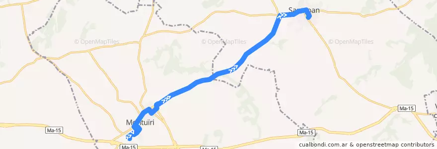 Mapa del recorrido Bus 406b: Sant Joan → Montuïri de la línea  en Pla de Mallorca.