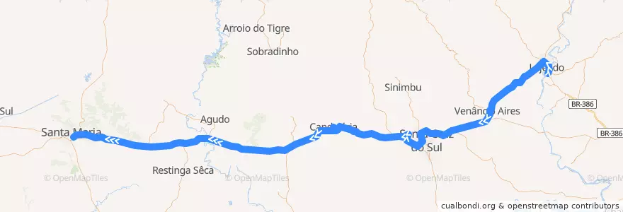 Mapa del recorrido Estrela → Santa Maria via Santa Cruz e Venâncio Aires de la línea  en Río Grande del Sur.