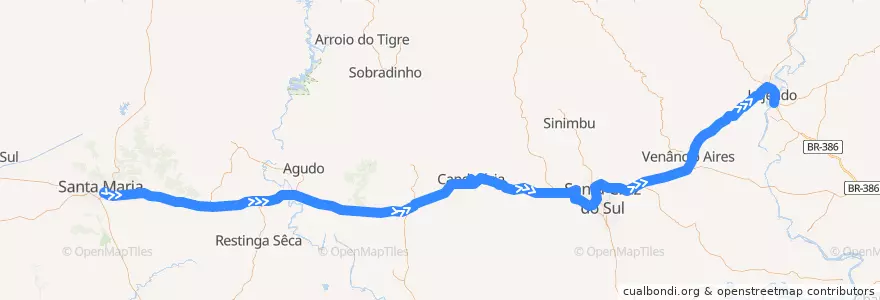 Mapa del recorrido Santa Maria → Estrela via Santa Cruz e Venâncio Aires de la línea  en Rio Grande do Sul.