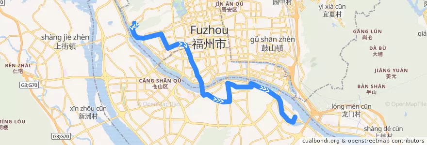Mapa del recorrido Fuzhou Bus 307 (southbound) de la línea  en 福州市.