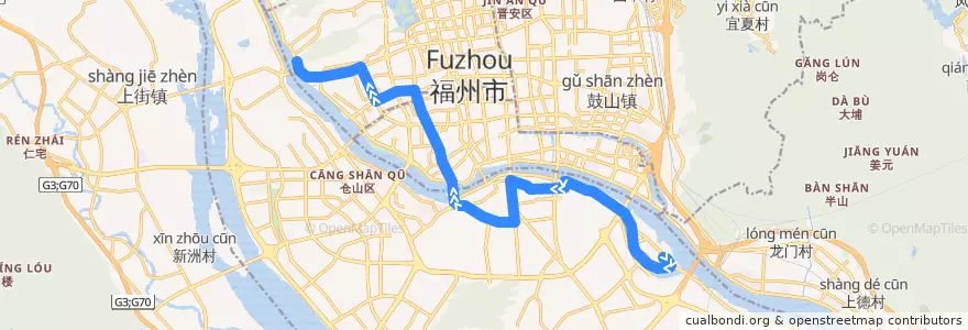 Mapa del recorrido Fuzhou Bus 307 (northbound) de la línea  en Fuzhou City.