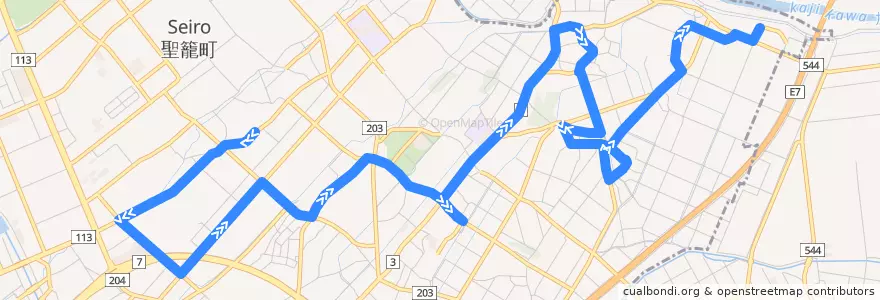 Mapa del recorrido 聖籠エコミニバスさくら号5便 de la línea  en 聖籠町.