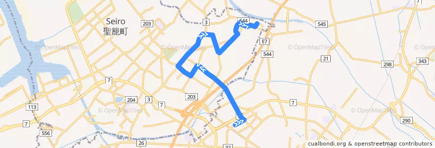 Mapa del recorrido 聖籠エコミニバスさくら号7便 de la línea  en 聖籠町.