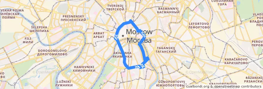 Mapa del recorrido Автобус К: Павелецкий вокзал => Павелецкий вокзал de la línea  en Центральный административный округ.